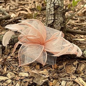 Peach Hair Bow & Feather Hair Comb